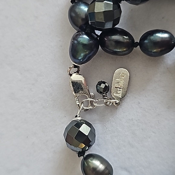 Anthology 925 Sterling Silver Clasp Faceted Hematite Pearl Beaded Long Necklace - Picture 10 of 11